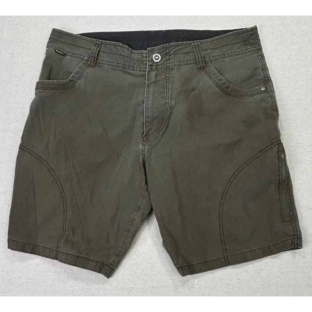 Kuhl Mens 36 Vintage Patina Dye Cargo Shorts Olive Green Hiking Outdoor